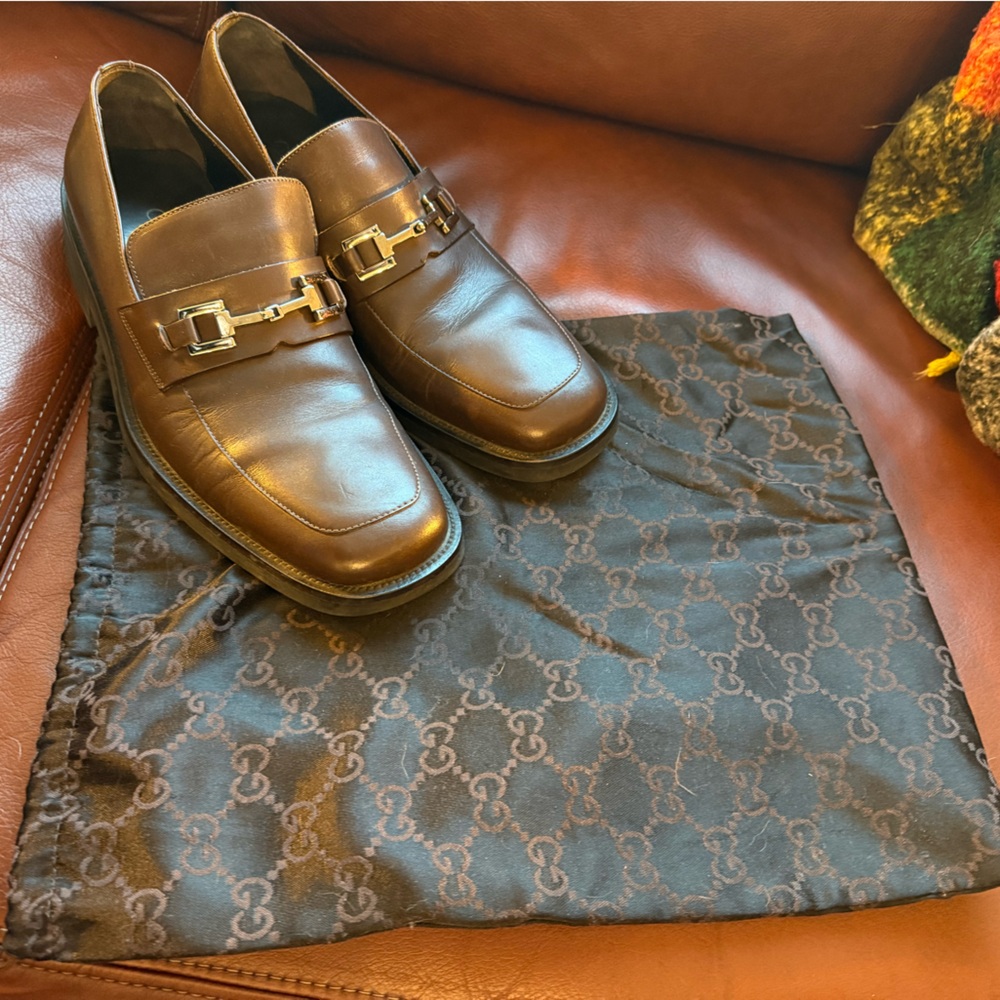 Gucci Dark Brown Leather Loafers with Silver Accents